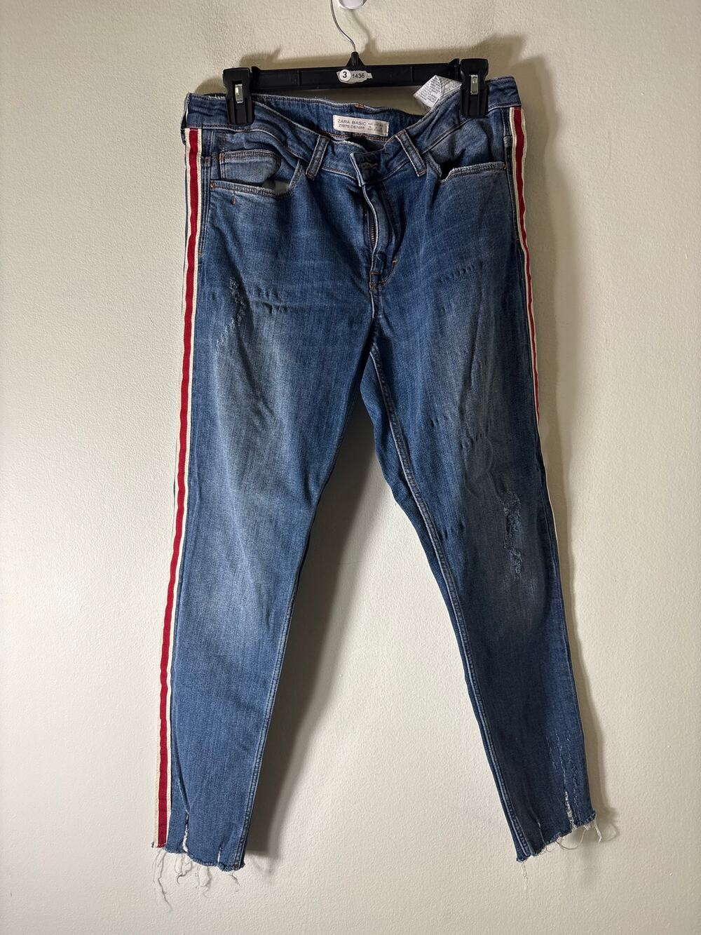 Zara Basic Red/White Side Stripe Denim Sz 10